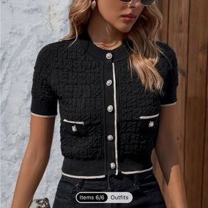 Knit mix contrast trim button front cardigan